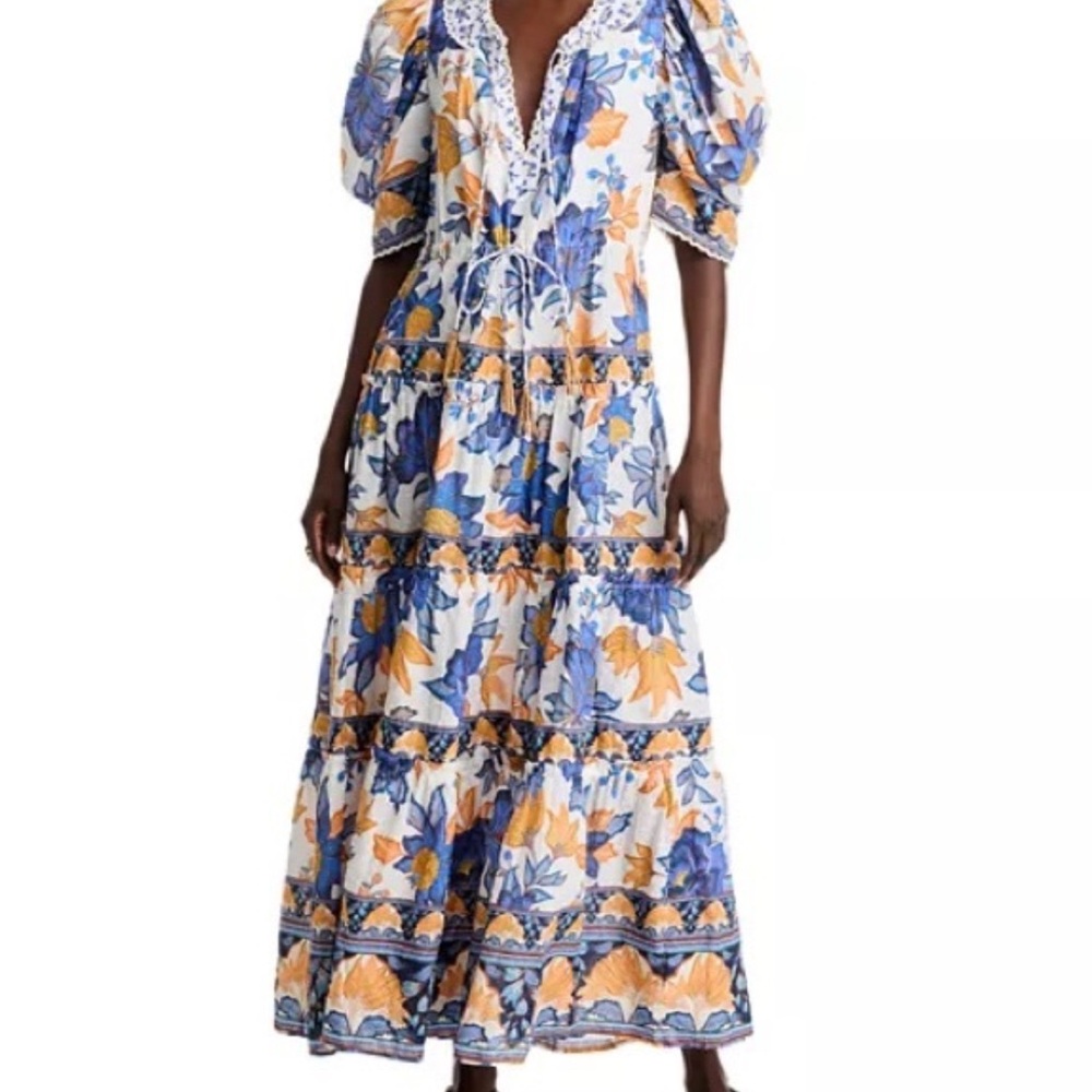 Farm Rio Floral Maxi Dress with Puff Sleeves